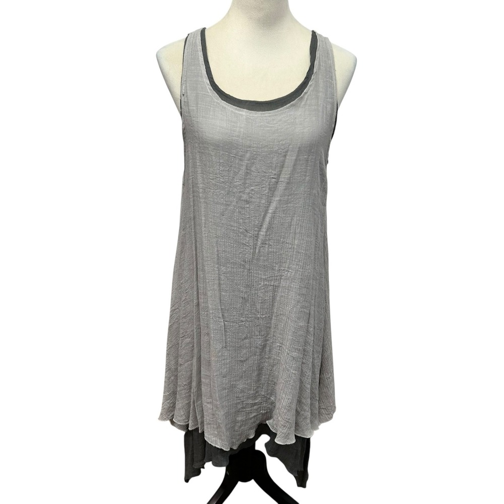 Asymmetrical Layered Tank Dress XL Gray‎ Flowy Lagenlook Artsy Minimalist Boho